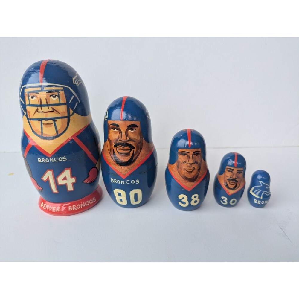 Vtg 5 Nesting Dolls Russia USSR Matryoshka Football NFL Denver Broncos Manning